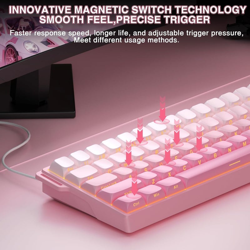 CORBOBO Aula WIN60 HE - 60% Mechanical Gaming Keyboard Wired, Hall Effect Magnetic Switch Hot Swappable,8000 Hz Polling Rate, RGB Keyboard 60 Percent Compact Design for PC (Gradient Pink) - Image 4